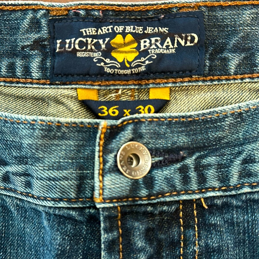 Lucky Brand 181 Relaxed Straight Blue Denim Jeans Mens 36x30 Blue Dark Wash